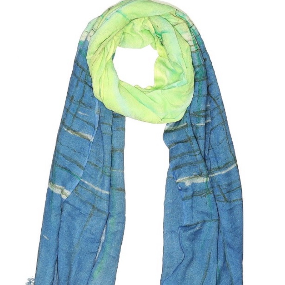 NWOT Designer Beautiful Lightweight Blue & Lime Ombre Scarf